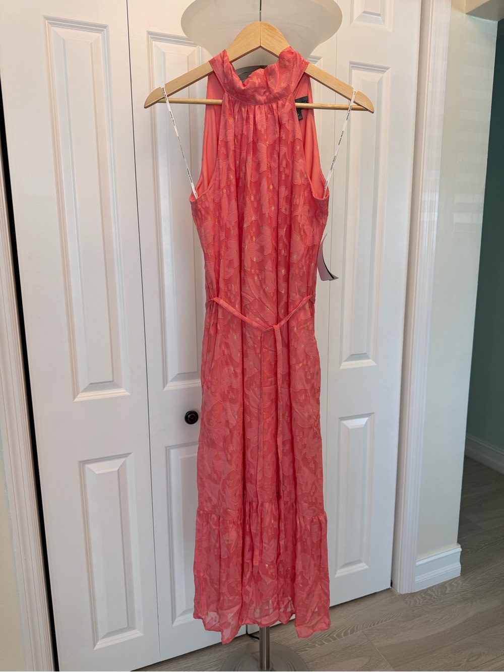 Donna Ricco Coral Pink Halter Maxi Dress